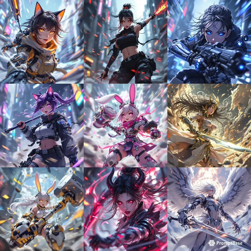 Cyberpunk Anime Girls With Dynamic Poses