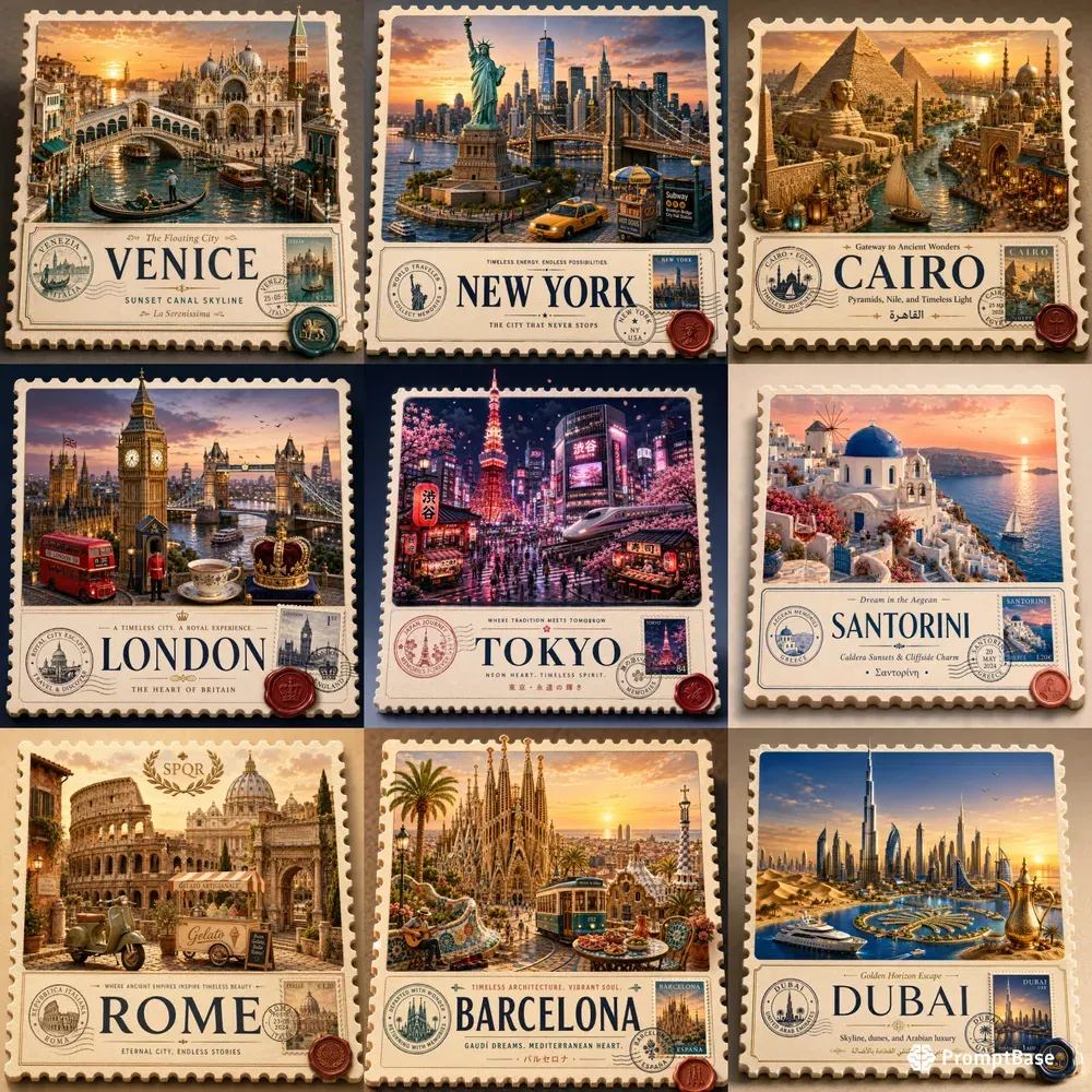 Luxury Travel Stamp Postcards