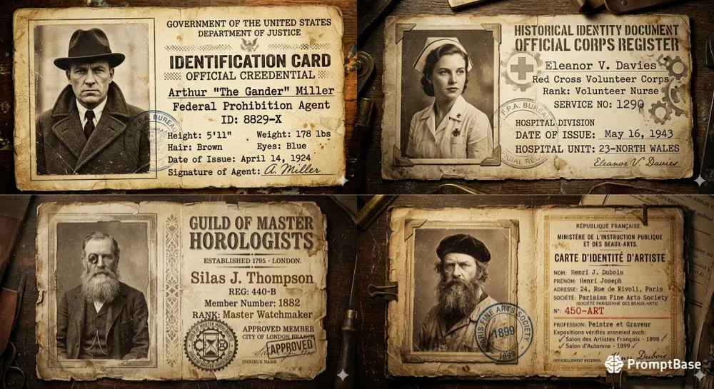 Realistic Vintage Id History Cards