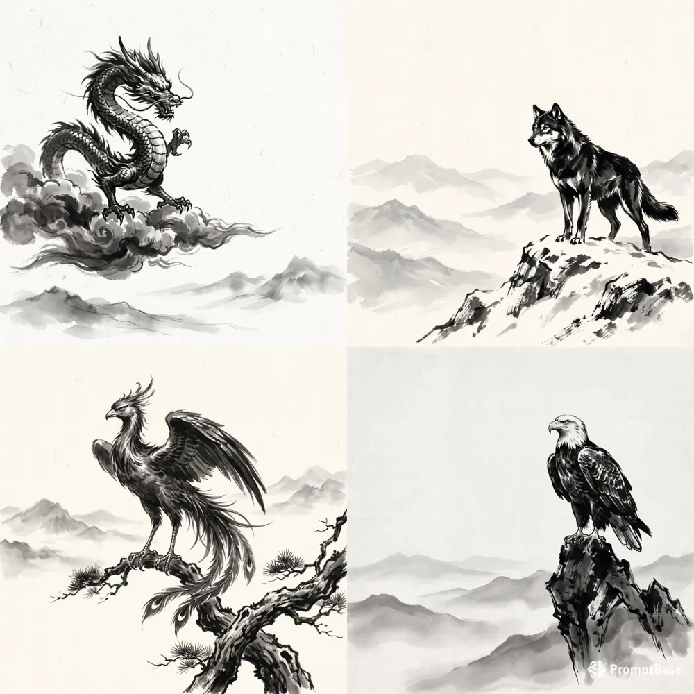 Minimalist East Asian Ink Wash Paintings