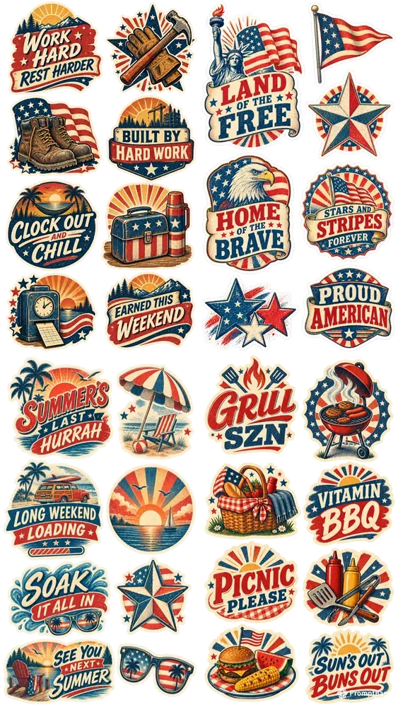 Labor Day Quote Stickers Americana Pngs