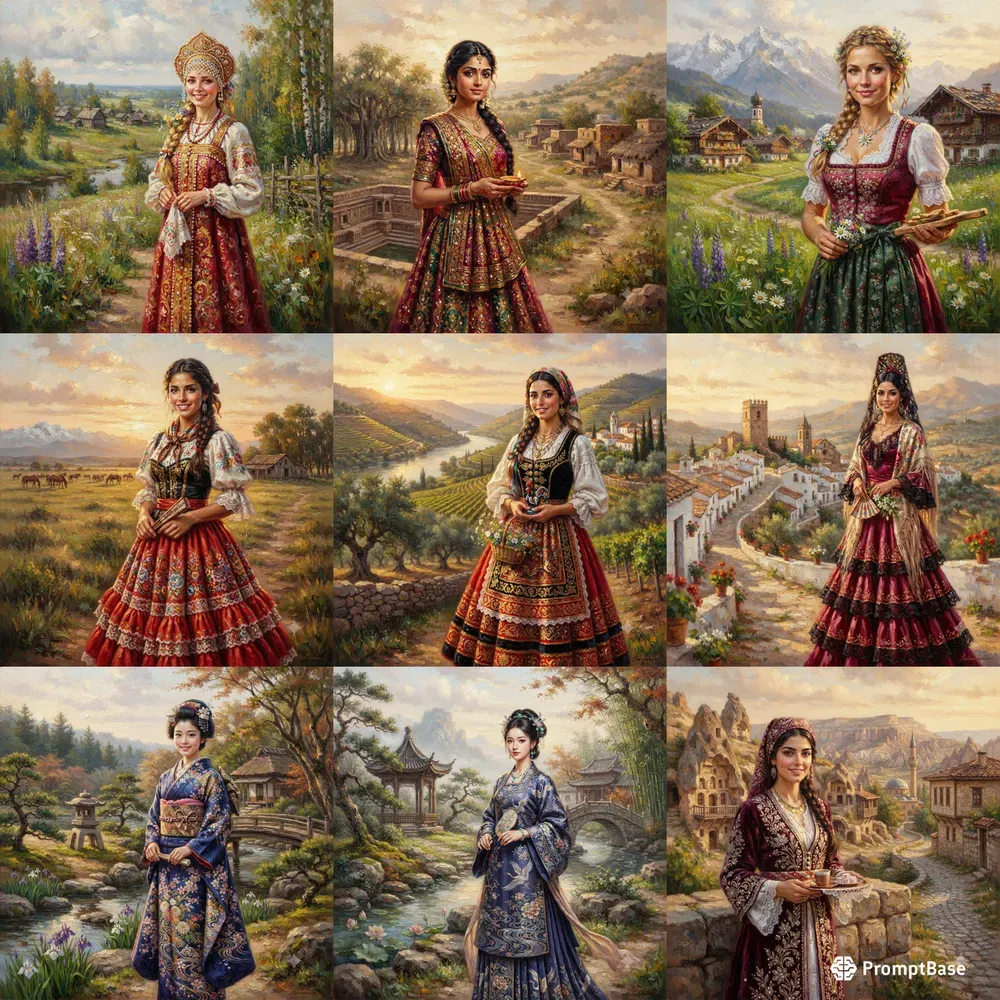 Traditional Cultural Attire Oil Paintings