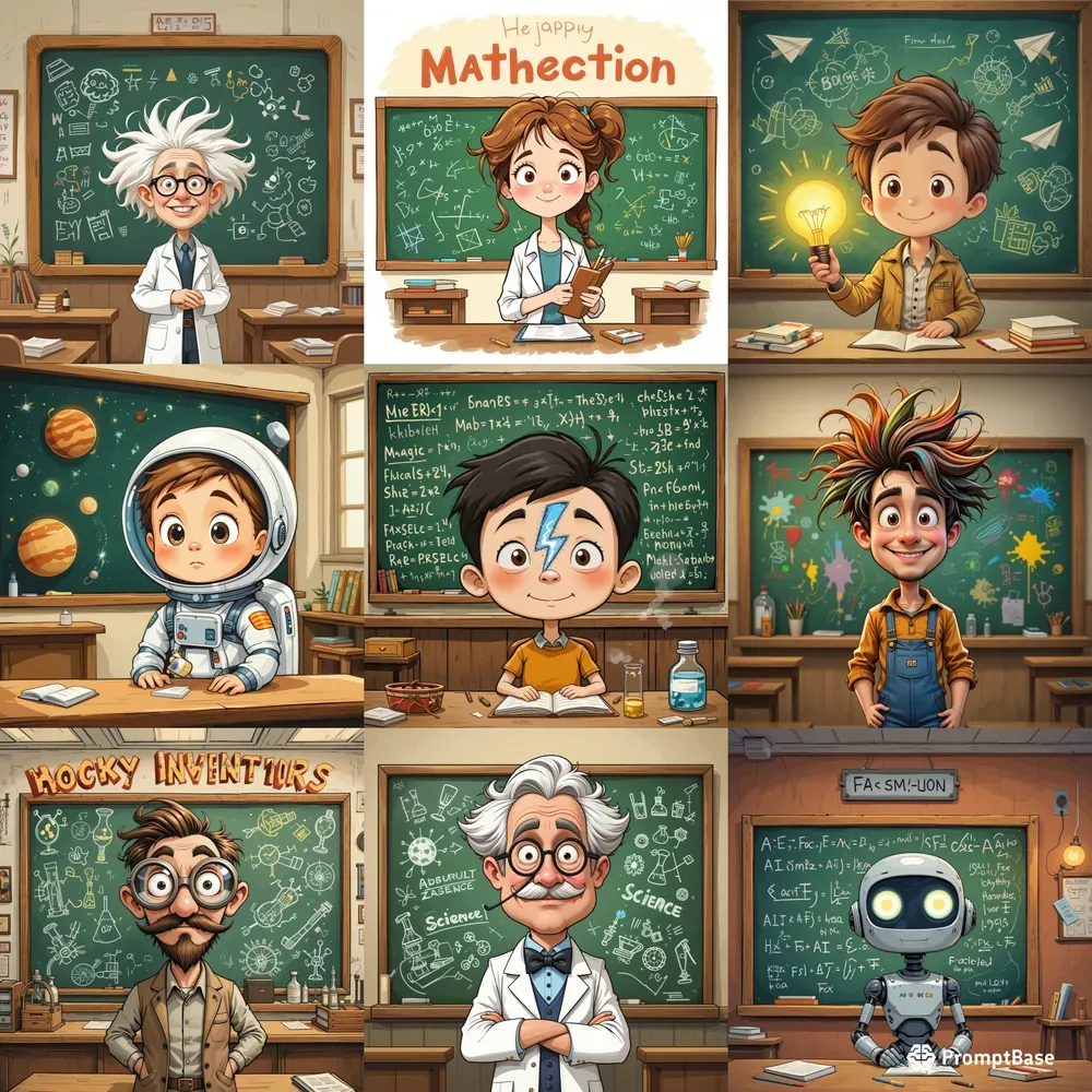 Thinking Genius Cartoon Book Portraits