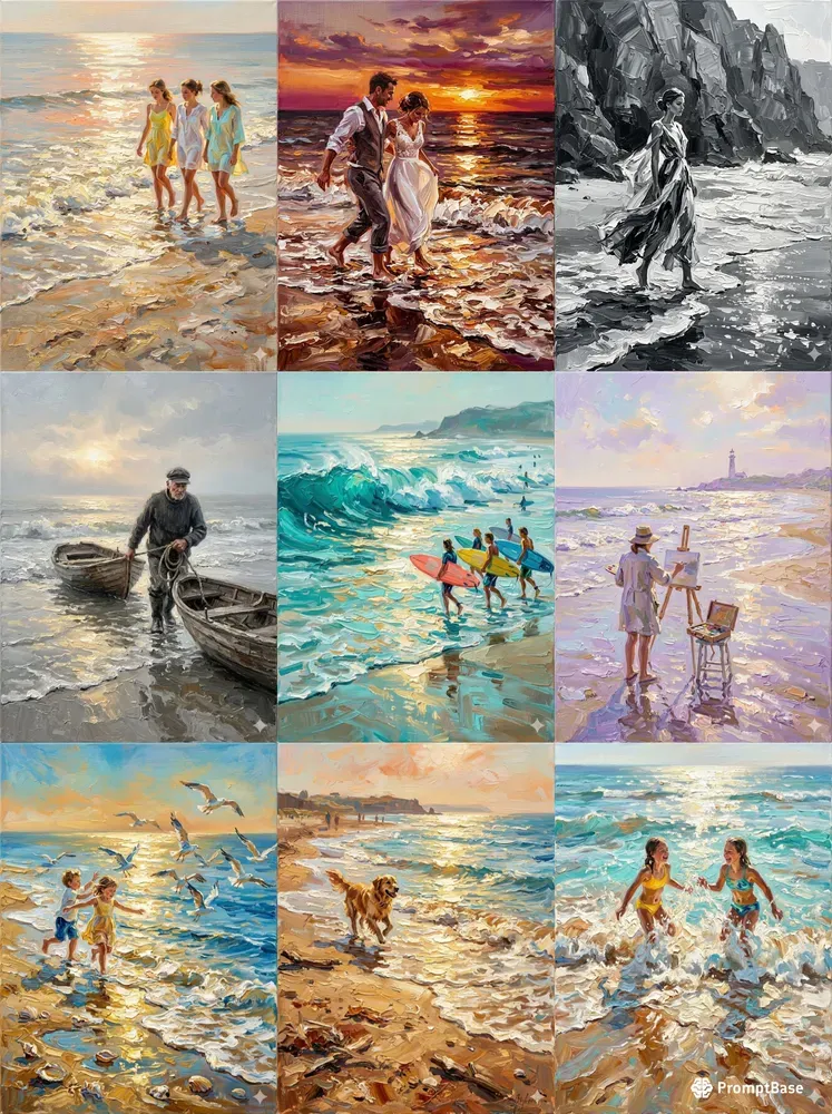 Impressionist Beach Scene Oil Paintings