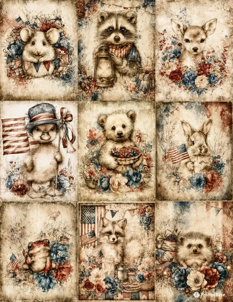 Whimsical 4th Of July Meadow Critters