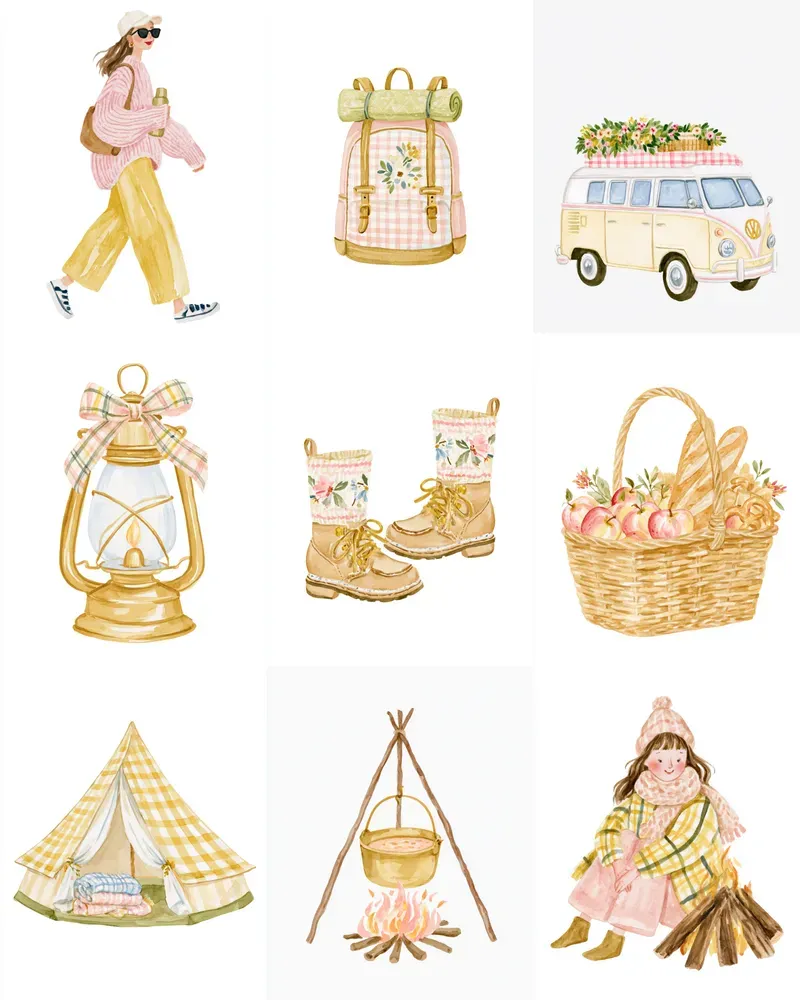 Autumn Camping Watercolor Cliparts