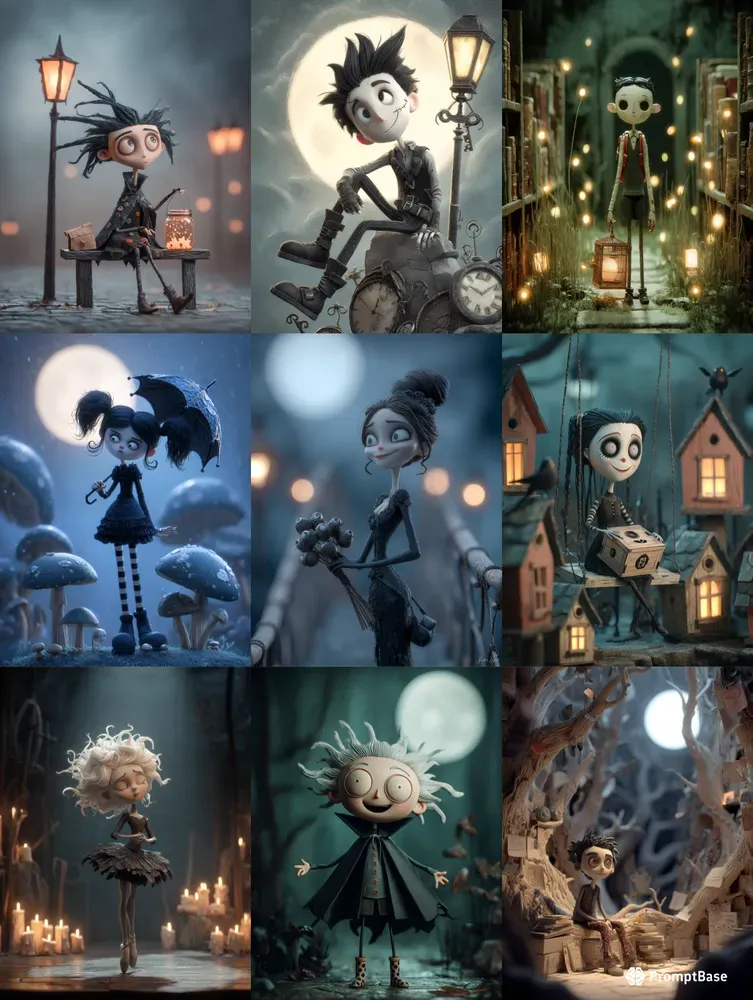 Cute Cartoon Children Tim Burton Style