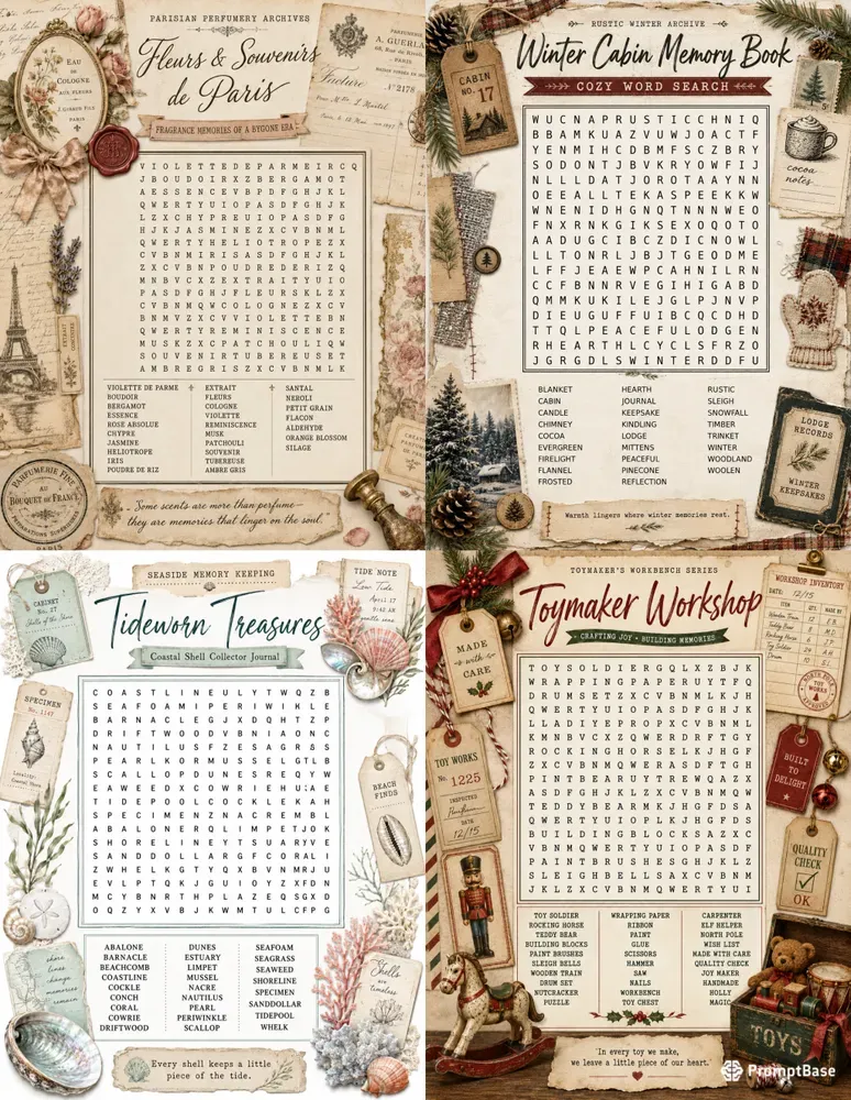 Junk Journal Word Search Printables