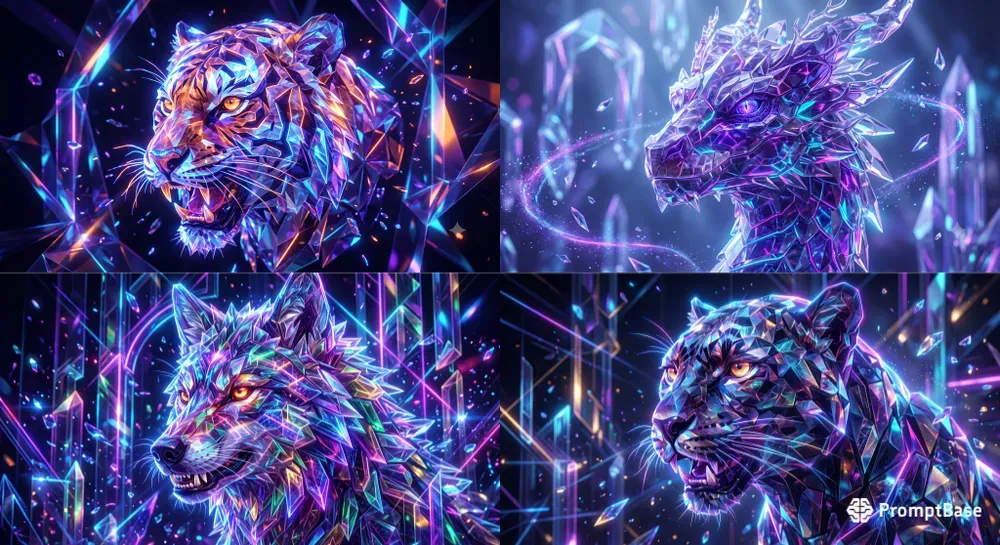 Neon Crystal Animal Portraits