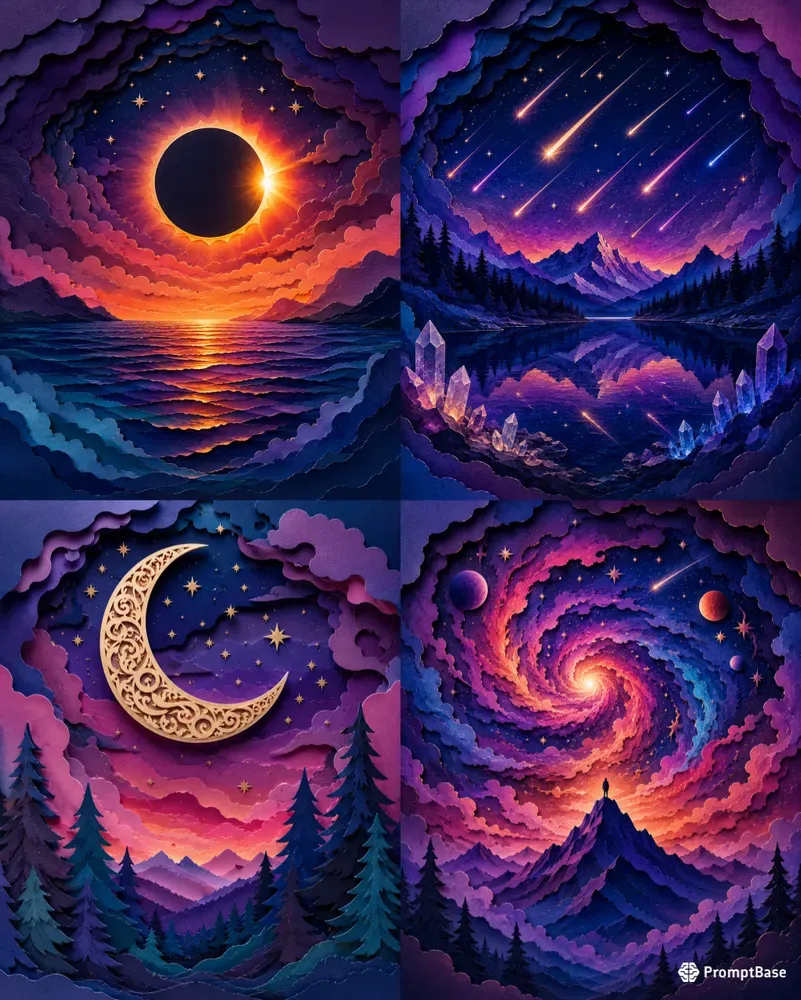 3D Layered Papercut Celestial Landscapes