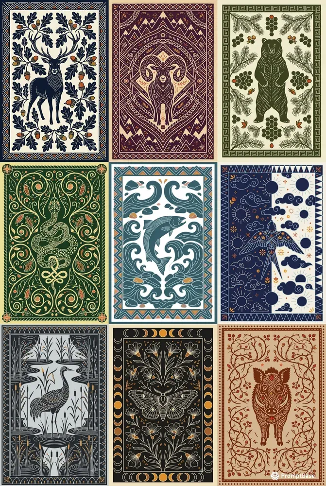 Tri Palette Folk Ornament Panel Art