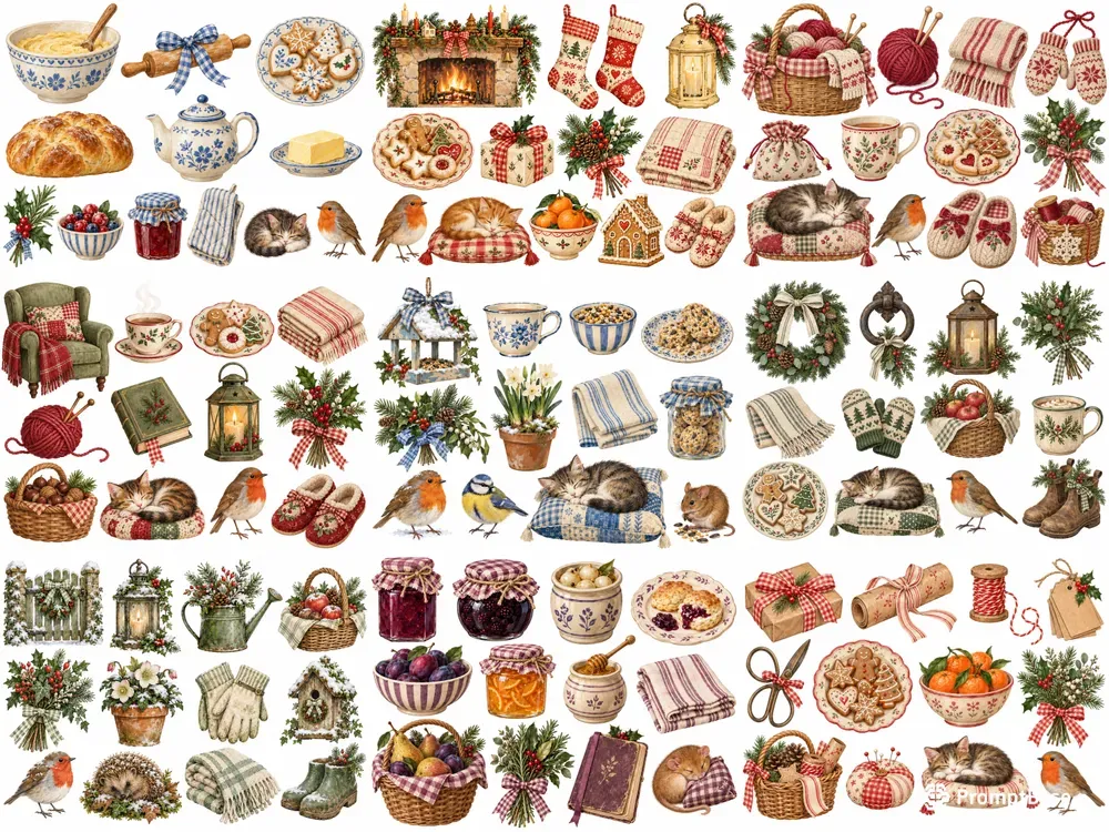 Cottagecore Christmas Clipart Sets