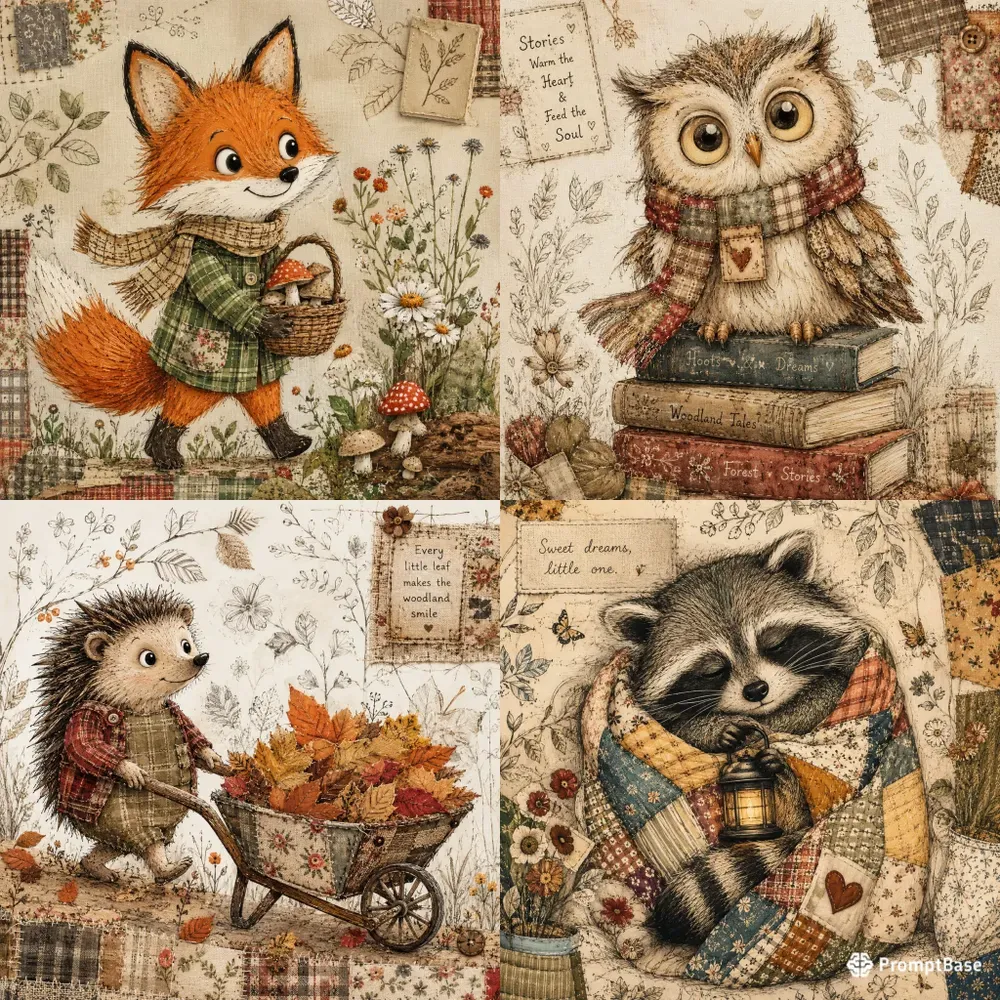 Whimsical Patchwork Woodland Animals