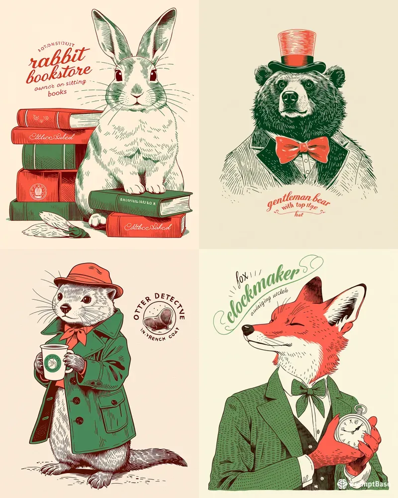 Vintage Animal Mascot Tshirt Stickers