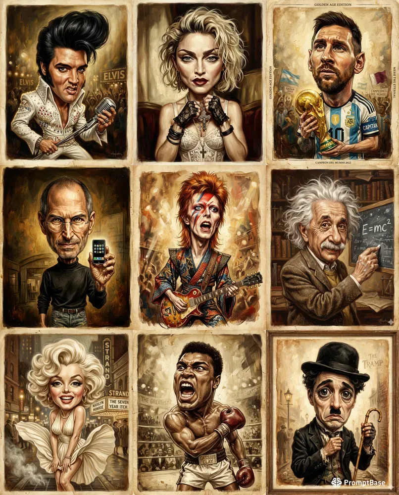 Vintage Celebrity Caricature Paintings