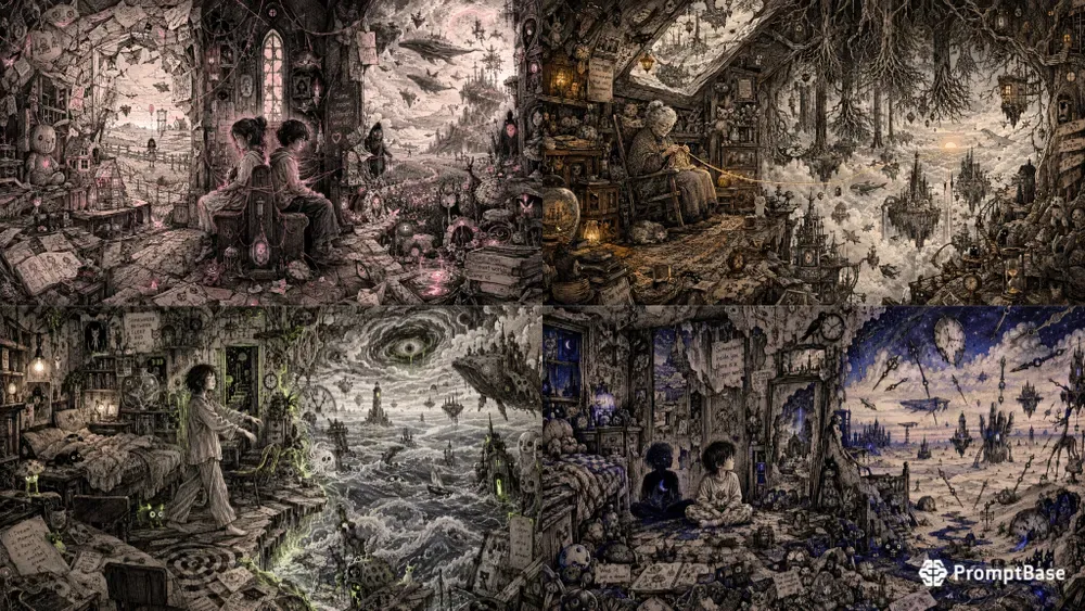 Surreal Worlds In A Room Doodle Art