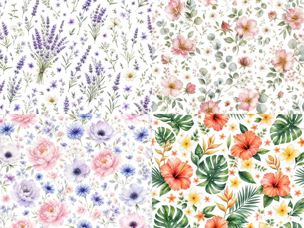 Watercolor Floral Repeat Patterns