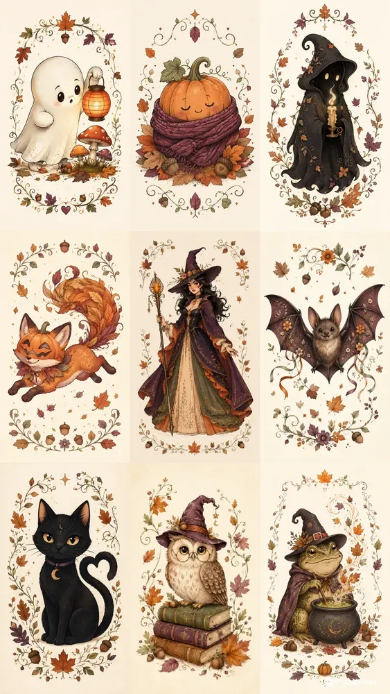 Autumn Whimsy Halloween Ephemera Characters