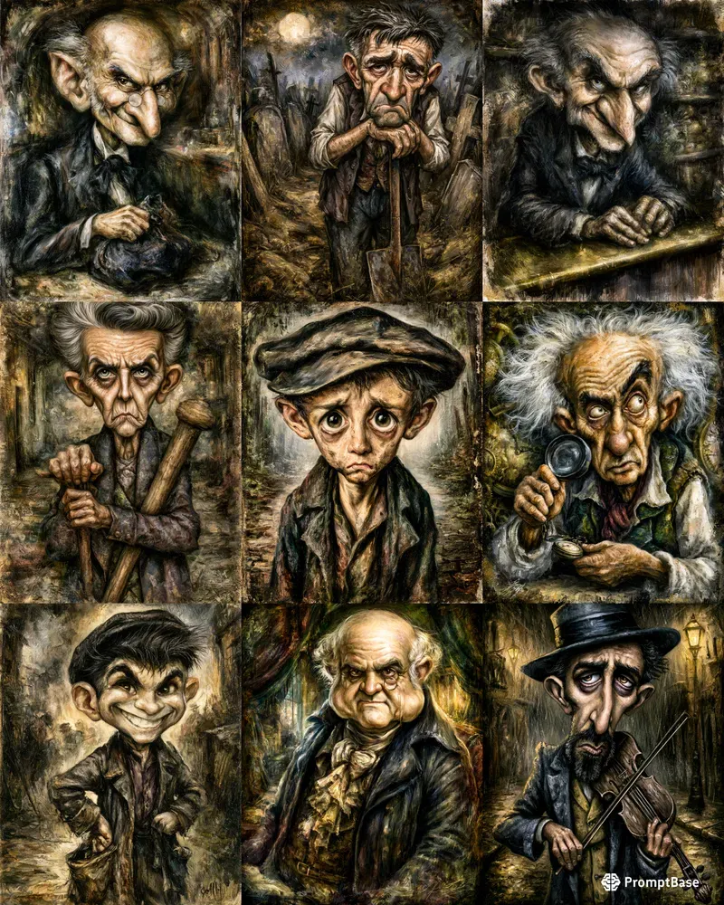 Victorian Dickensian Caricature Portraits