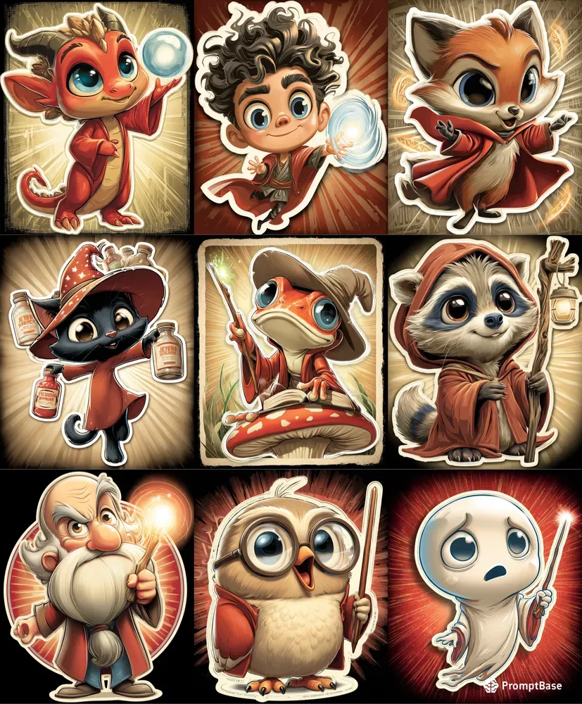 Cute Chibi Wizard Sticker Illustrations