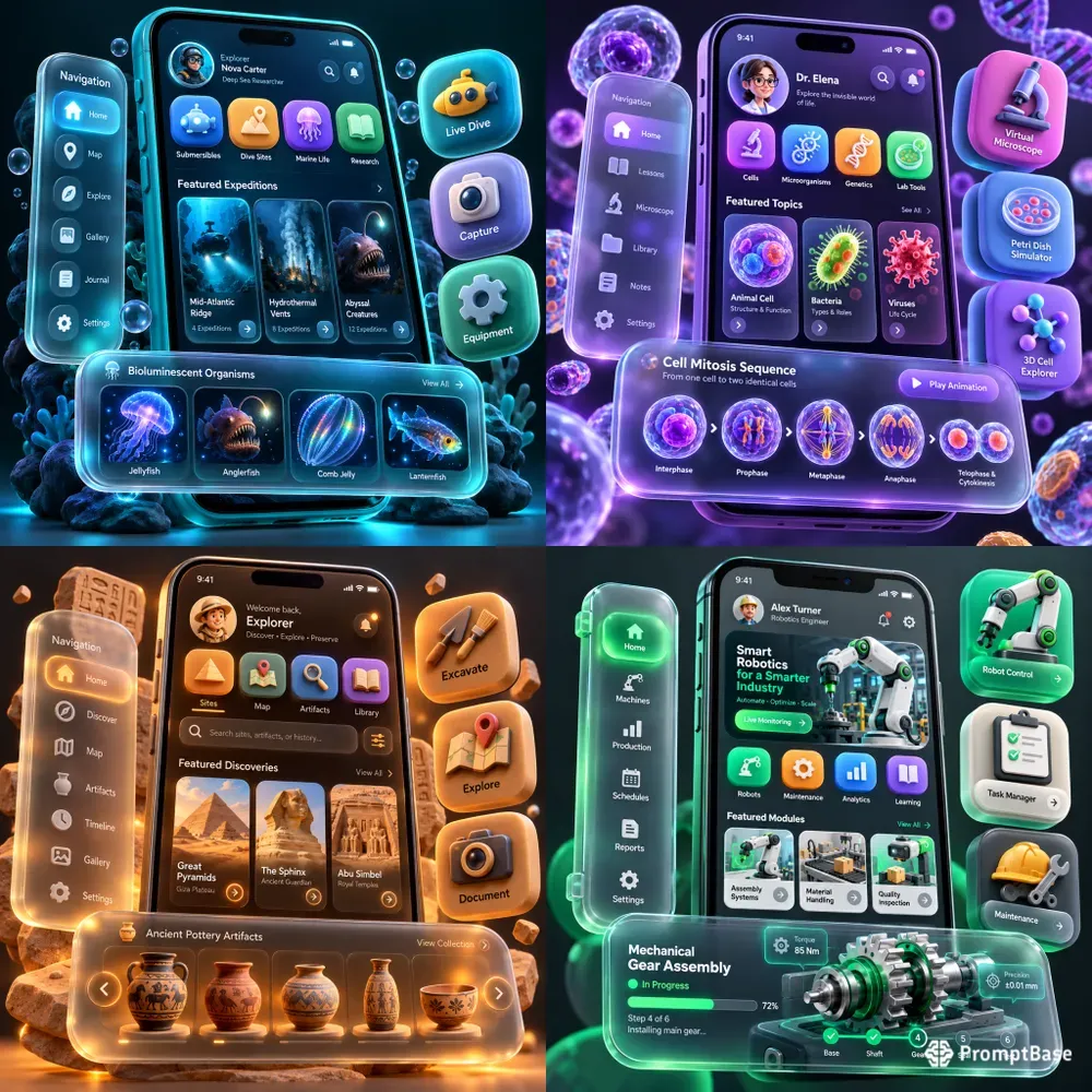 3D Claymorphic Glass App UI Designs