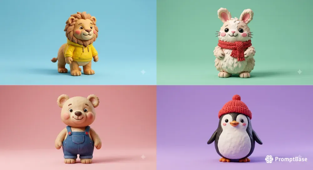 Cute 3D Claymation Animal Characters