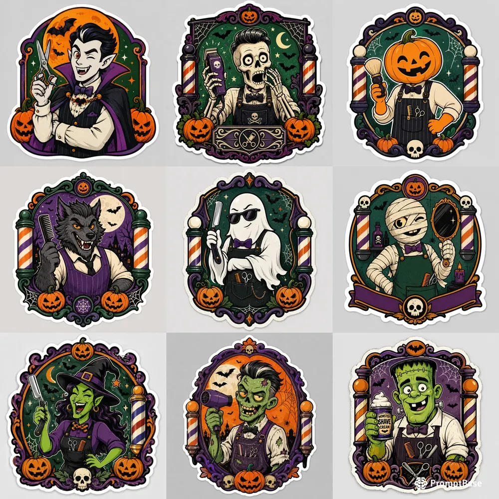 Halloween Barber Sticker Designs