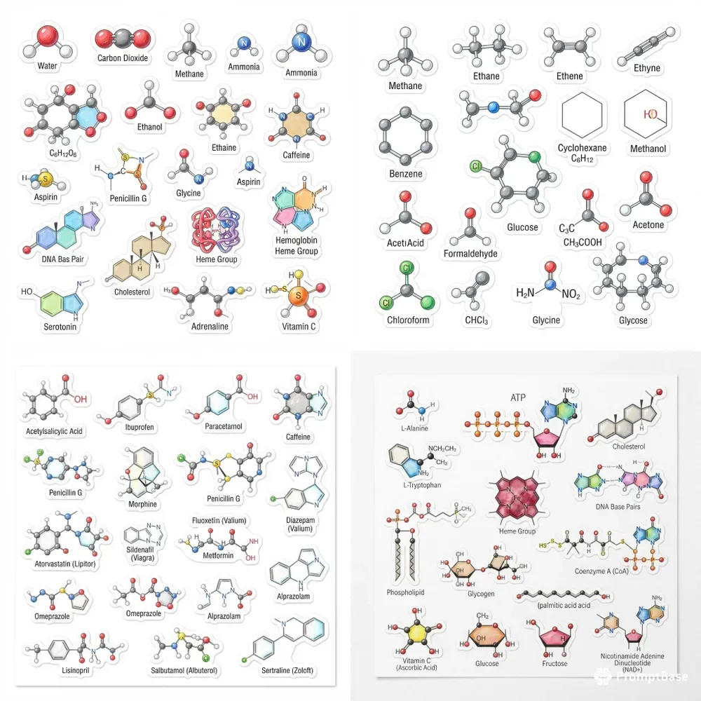 Chemistry Molecule Sticker Sheets