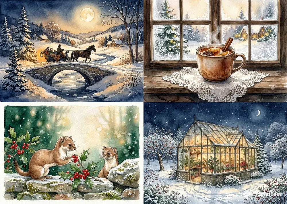 Nostalgic Christmas Watercolor Postcards