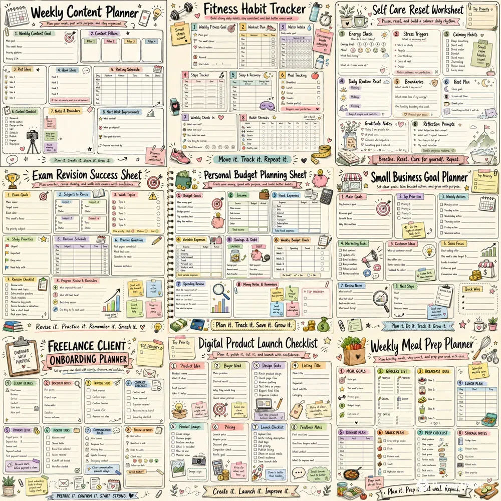 Hand Drawn Planner Worksheets