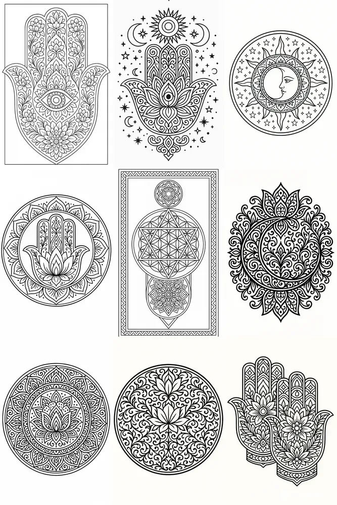 Sacred Ink Hamsa Mandala Coloring Pages