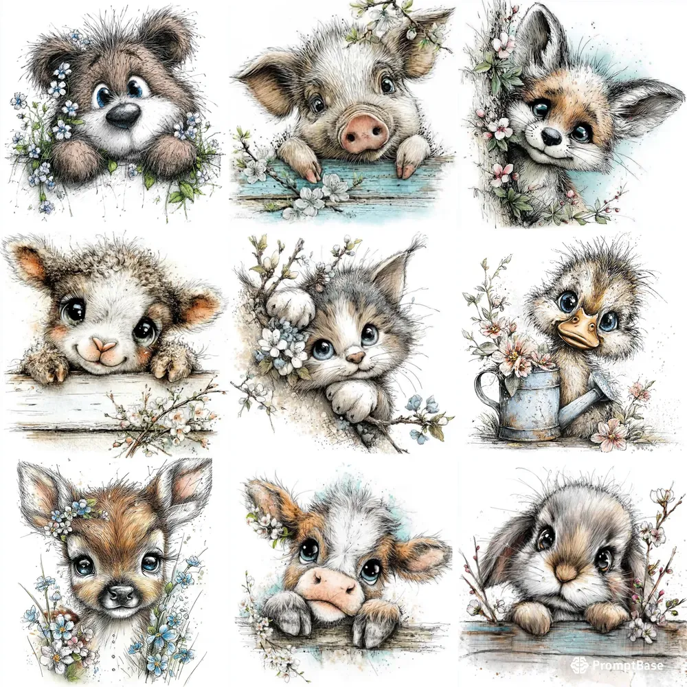 Spring Peeking Animal Clipart Collections