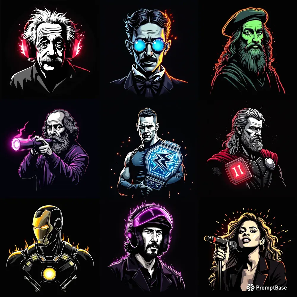 Iconic Figures Neon Art