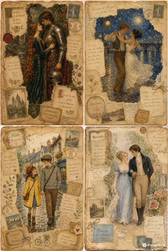 Romantic Couple Vintage Journal Pages