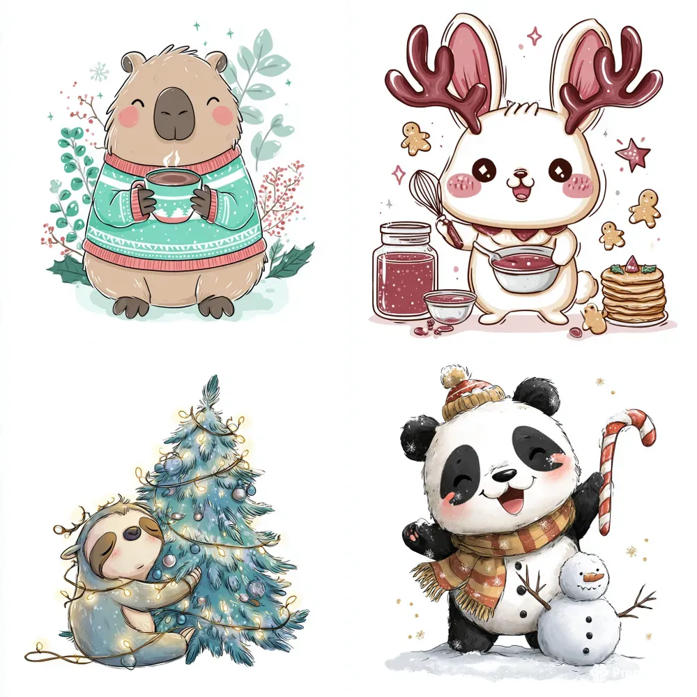 Kawaii Christmas Animal Clipart