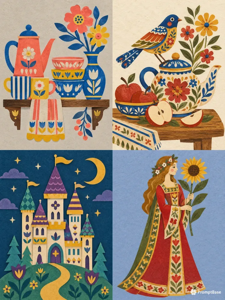 Retro Folk Storybook Papercut Art