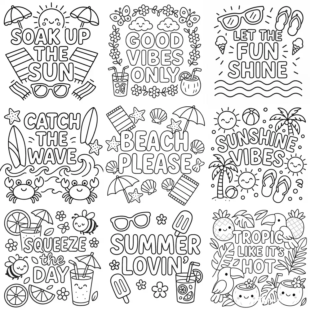 Etsy Summer Vibes Quotes Coloring Pages