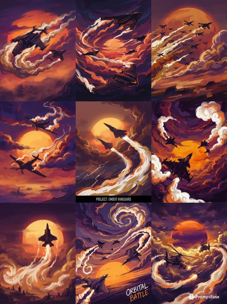 Fighter Jets Under The Sunset In Comic