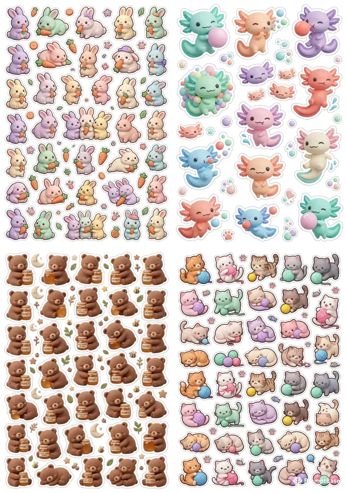 3D Clay Chibi Animal Sticker Printables