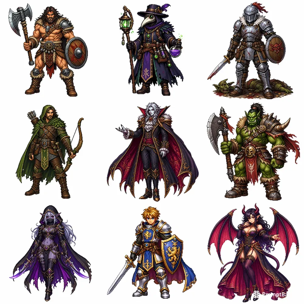 Retro 16 Bit RPG Game Character Designs