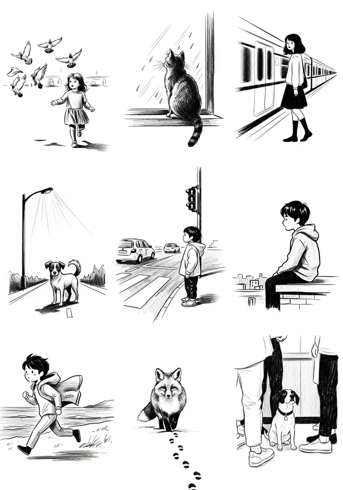 Expressive Minimal Charcoal Scenes