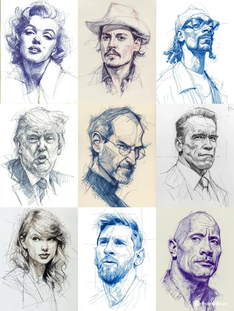 Hand Drawn Sketchy Famous Portraits