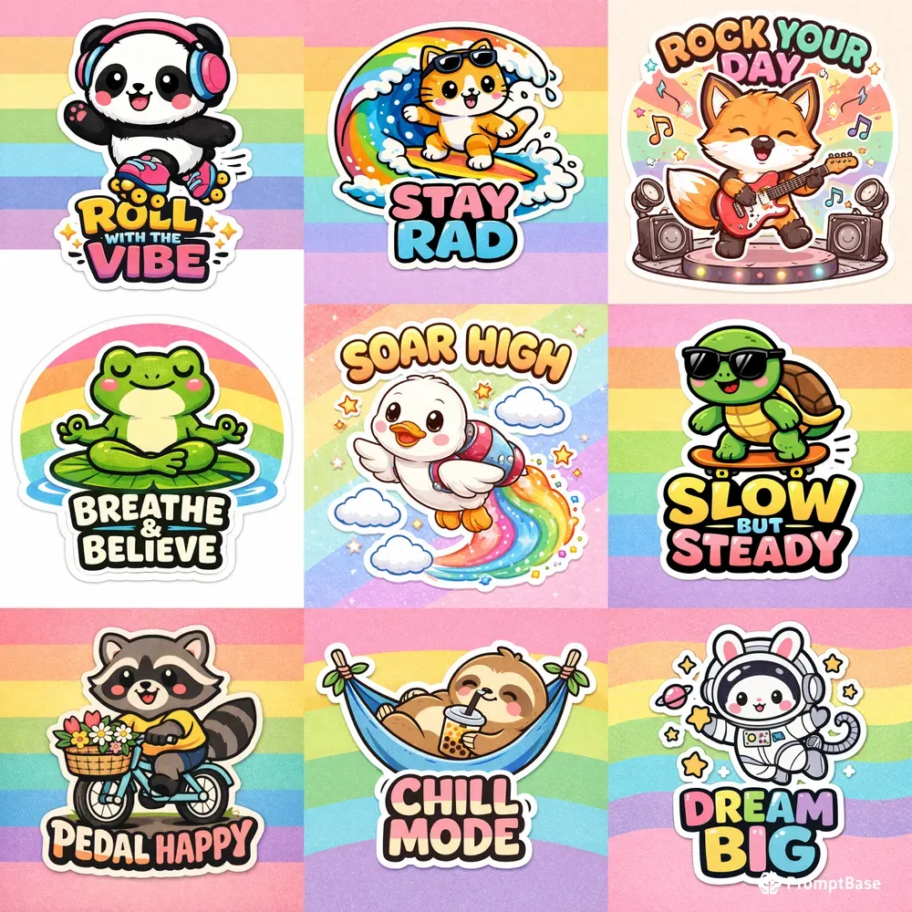 Retro Cute Animal Sticker Slogans Packs