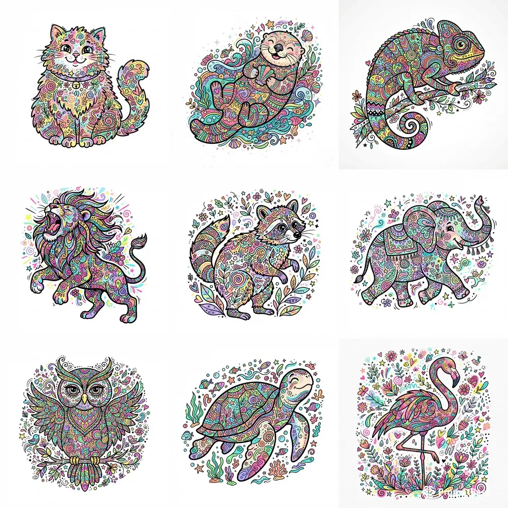 Colorful Doodle Animal Illustrations
