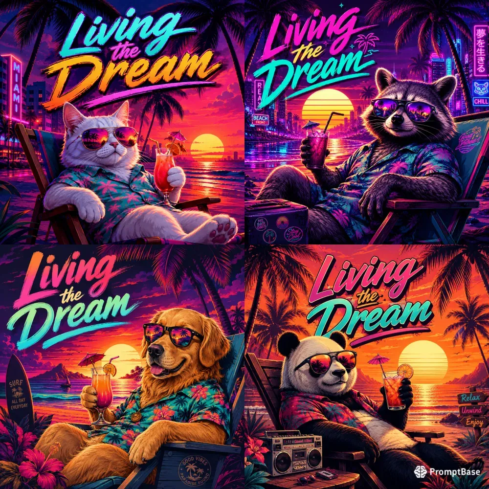 Retro Neon Chill Animal Posters