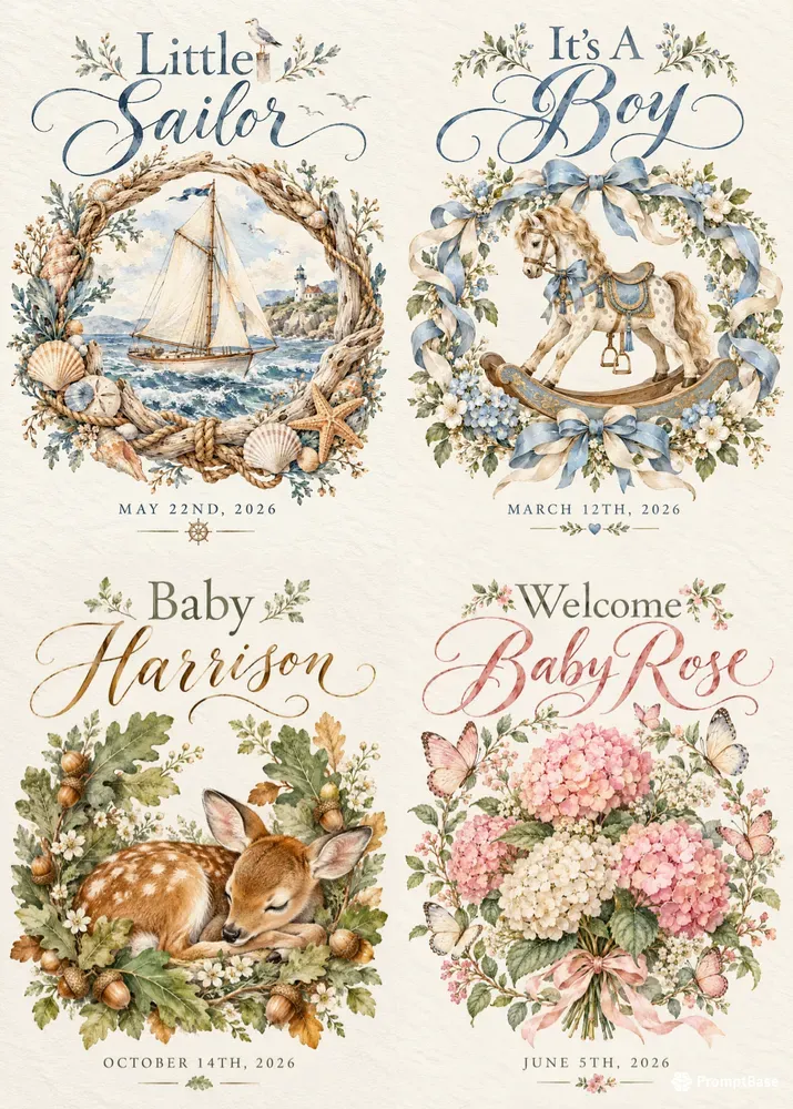 Heirloom Watercolor Baby Shower Cards