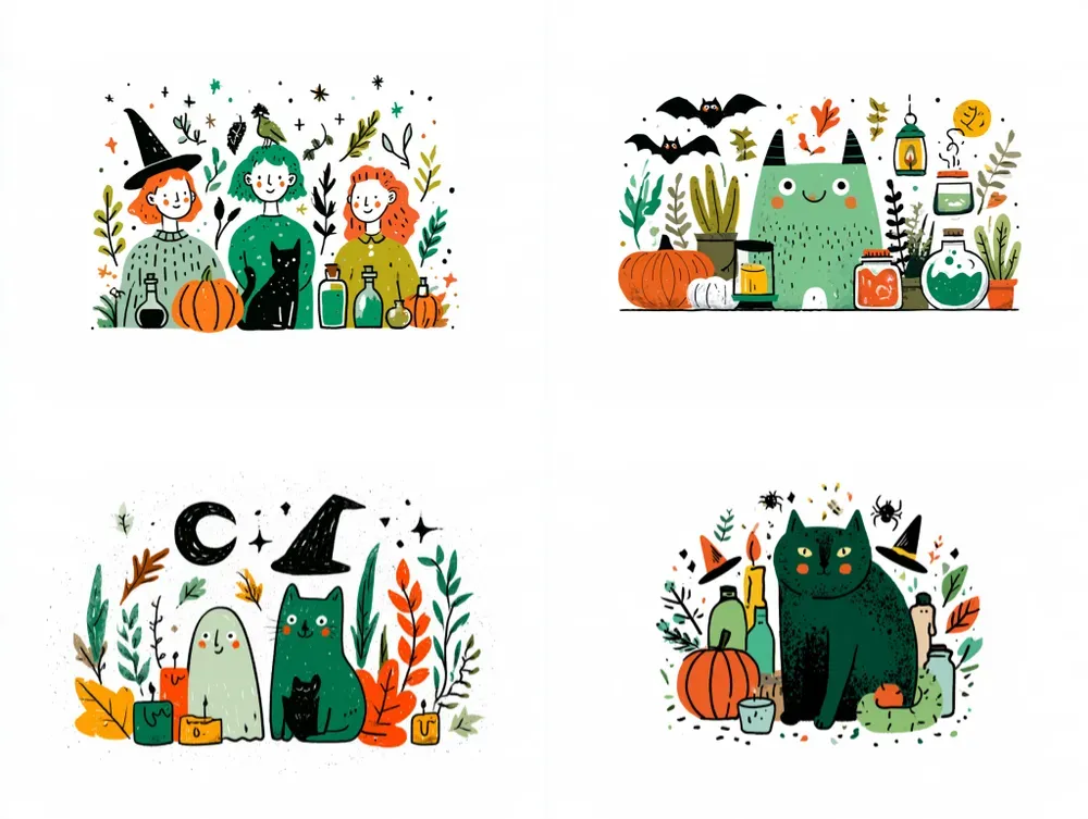 Cute Handdrawn Halloween Illustrations
