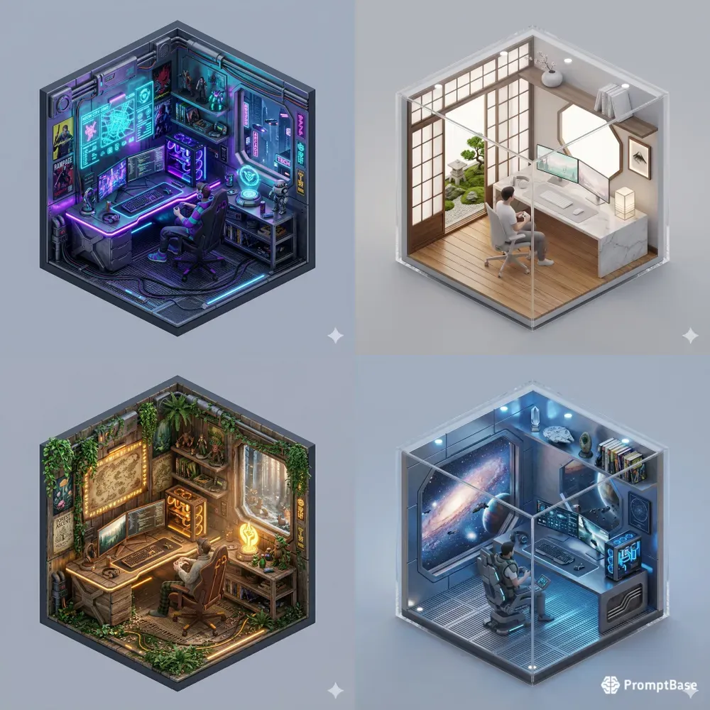Ultradetailed 3D Isometric Gaming Rooms