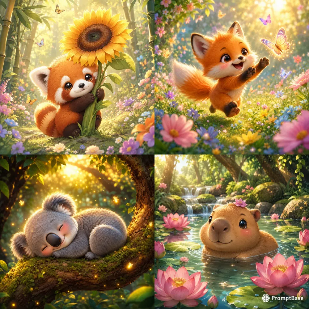 Whimsical Cozy Animal Forest Dreams Art