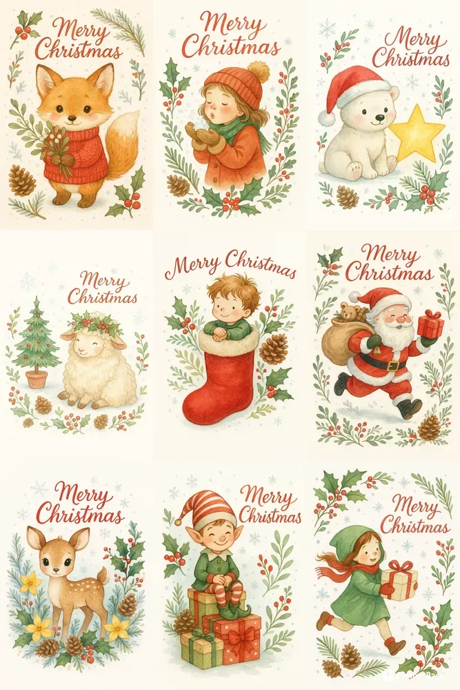 Whimsical Christmas Watercolor Greetings